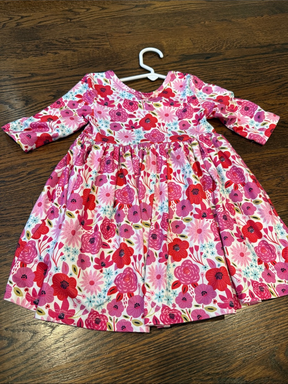 Toddler Pink Floral Long-Sleeve Gathered Skirt Dress